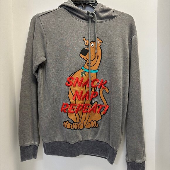 Scoooby Doo Logo Snack Nap Repeat Graphic Hoodie Size XS Grey Embroidered - Picture 1 of 10